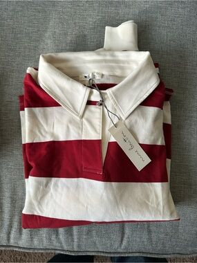 nine britton Red & White Striped Long Sleeve Rugby Top